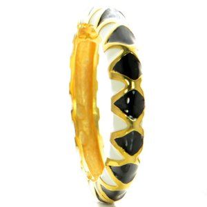 Kenneth Jay Lane KJL Polished Gold Black & White Enamel Bangle Bracelet